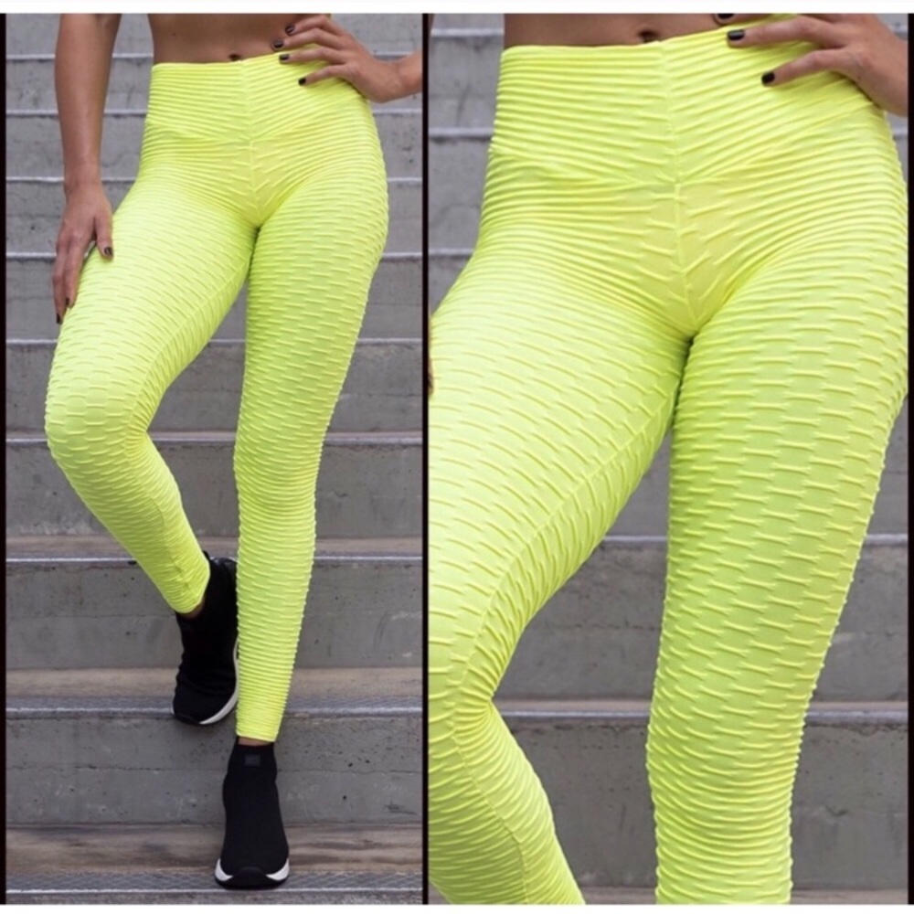 New! Neon Yellow High Waist Butt Lift Scrunch Leggings